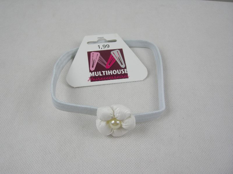 (image for) Elastische haarband met bloem wit.